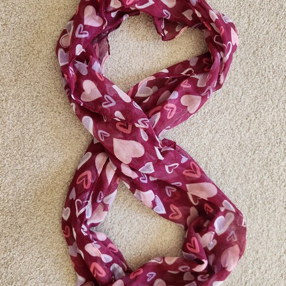 💘 Deep Red Heart Infinity Sheer Scarf 💘 - Picture 3 of 3